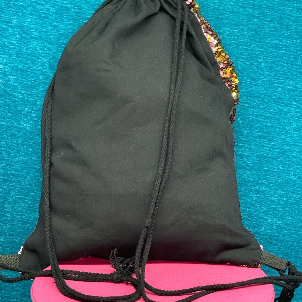 Sequin Drawstring Backpack - Gold and Pink - image 2